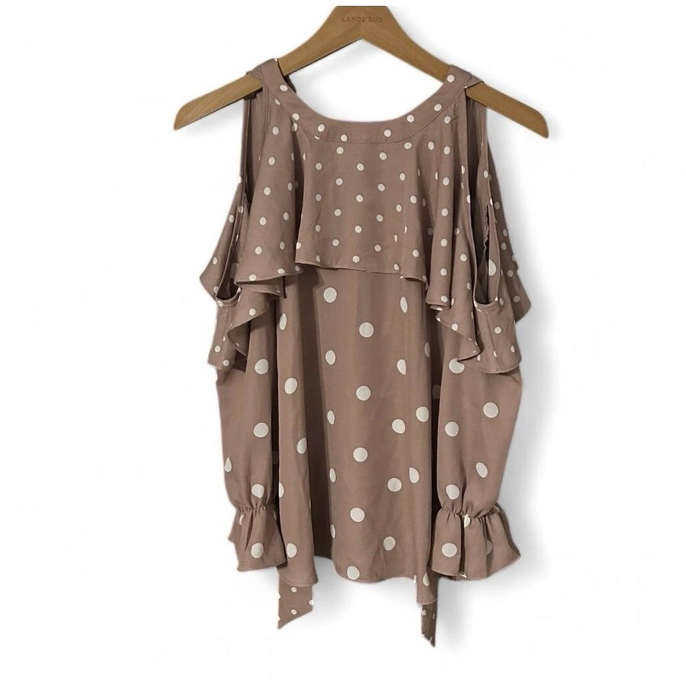 Cato Beige Polka Dot Ruffle Sleeve Top Size XS Short Sleeve Feminine Blouse